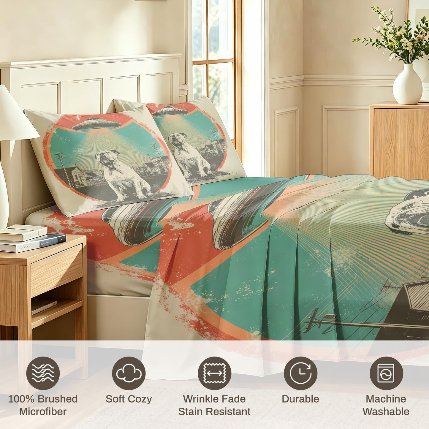 Bulldog Bedding Set 4 Pcs Kids UFO Queen Sheets
