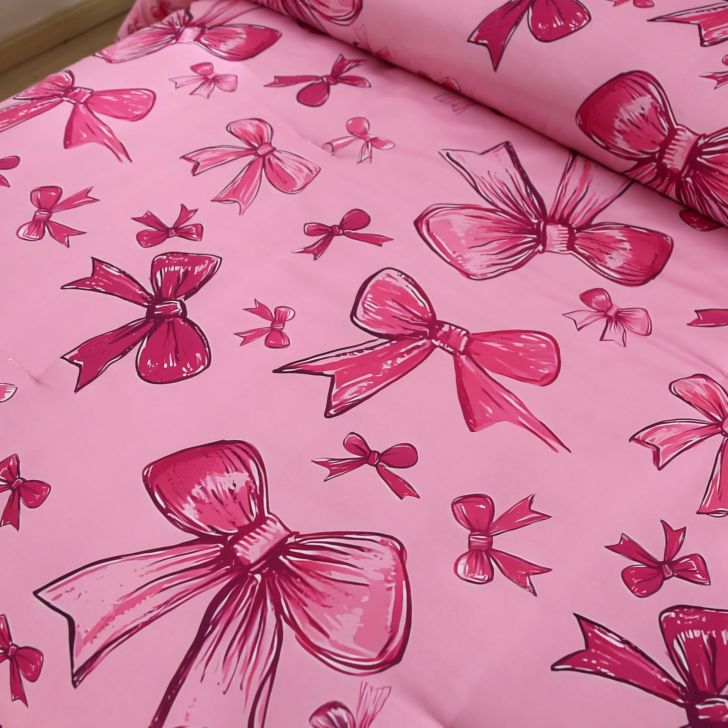 SDIII Pink Bow Comforter Set Twin 3 Pieces, Soft and Breathable Microfiber Lightweight Bows Comforter Twin, Pink Bow Bedding Set for Girls Kids Teens