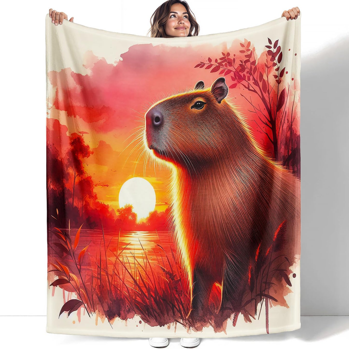 YISUMEI Capybara Gifts Throw Blanket, 50"x60", Sunset Capybara Design Cozy Blanket for Women, Kids and Teens, Ultra Soft Plush Fleece Flannel Blanket for Couch & Bed, Room Decor