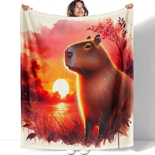 YISUMEI Capybara Gifts Throw Blanket, 50"x60", Sunset Capybara Design Cozy Blanket for Women, Kids and Teens, Ultra Soft Plush Fleece Flannel Blanket for Couch & Bed, Room Decor