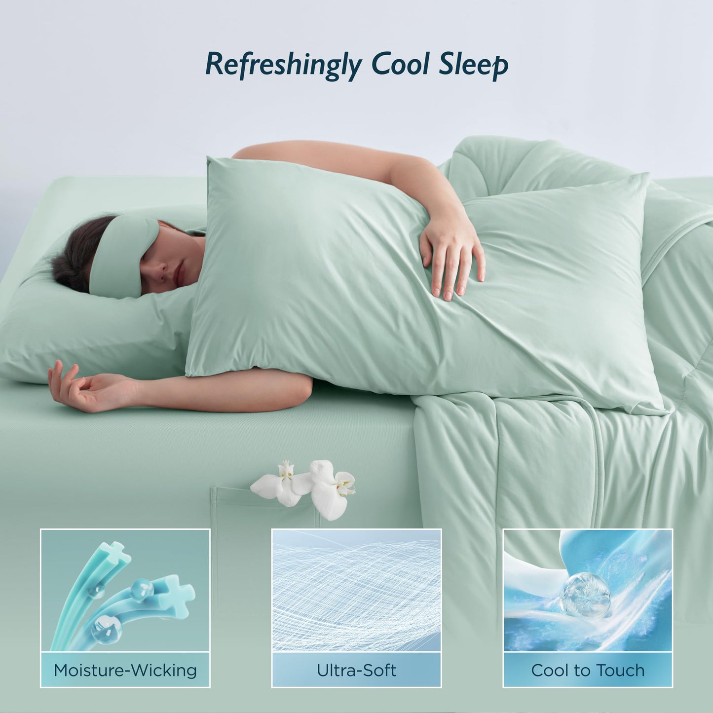 Breescape Cooling Pillow Cases King Size Set of 2, BlendTek™ Cooling Technology for Hot Sleepers & Night Sweats, Silky Soft Cool Pillowcases for Hair & Skin Care, 20" x 36", Mint Green