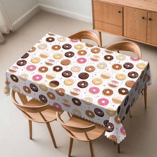 LALIMEYA Cute Donut Tablecloth Sweet Food Heart Shape Dots Dessert Rectangle Table Cloth Colorful Pink Sweet Food Theme Washable Table Decor with Wavy Edging Suitable for Party Dinner 54×72 Inch