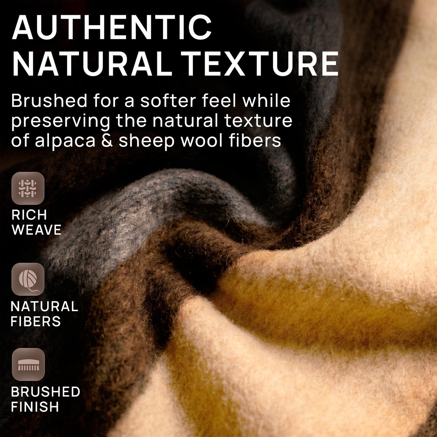 Alpaca & Sheep Wool Blanket, Full/Queen, Heavyweight Warmth, Earth Tones