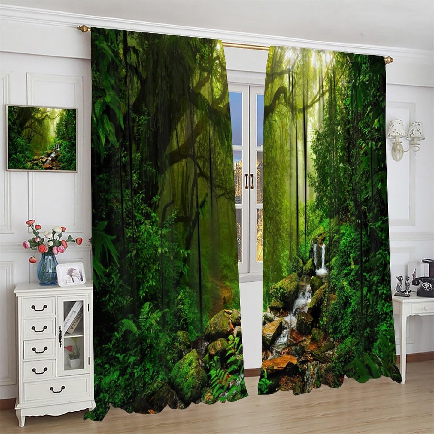 AuiMzoo Forest Blackout Curtains, Natural Tropical Waterfall Jungle River Rainforest Landscape Scenic Print, Bedroom Living Room Kitchen 21" W x 45" L