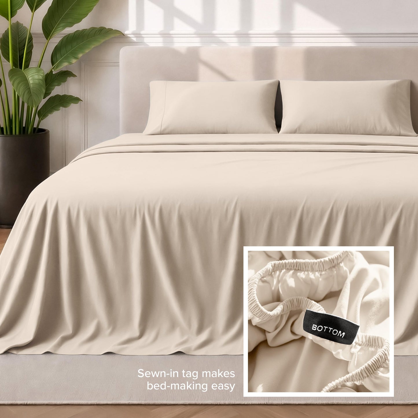 Bare Home Queen Sheet Set - 1800 Ultra-Soft Microfiber Queen Bed Sheets - Double Brushed - Deep Pockets - Easy Fit - 4 Piece Set - Bedding Sheets & Pillowcases (Queen, Sand)