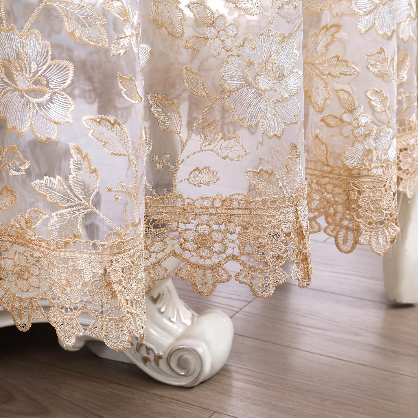 ZHUIDUSI 90 Round Tablecloth Lace Table Cloth Circle Macrame Vintage Shabby Chic Embroidered Gold Brown Table Cover for Kitchen Dining-Room Summer Holiday Outdoor Picnic, R10971