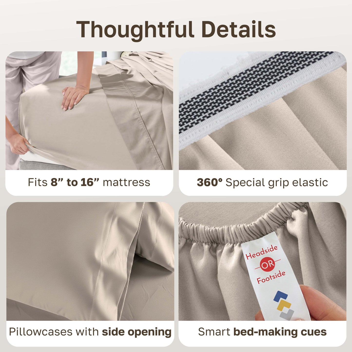 California Design Den King Sheet Set - 1000 Thread Count Sateen, Thick and Natural 100% Cotton Sheets, Deep Pockets, Durable Bedding Set - Beige (Sand Tone)