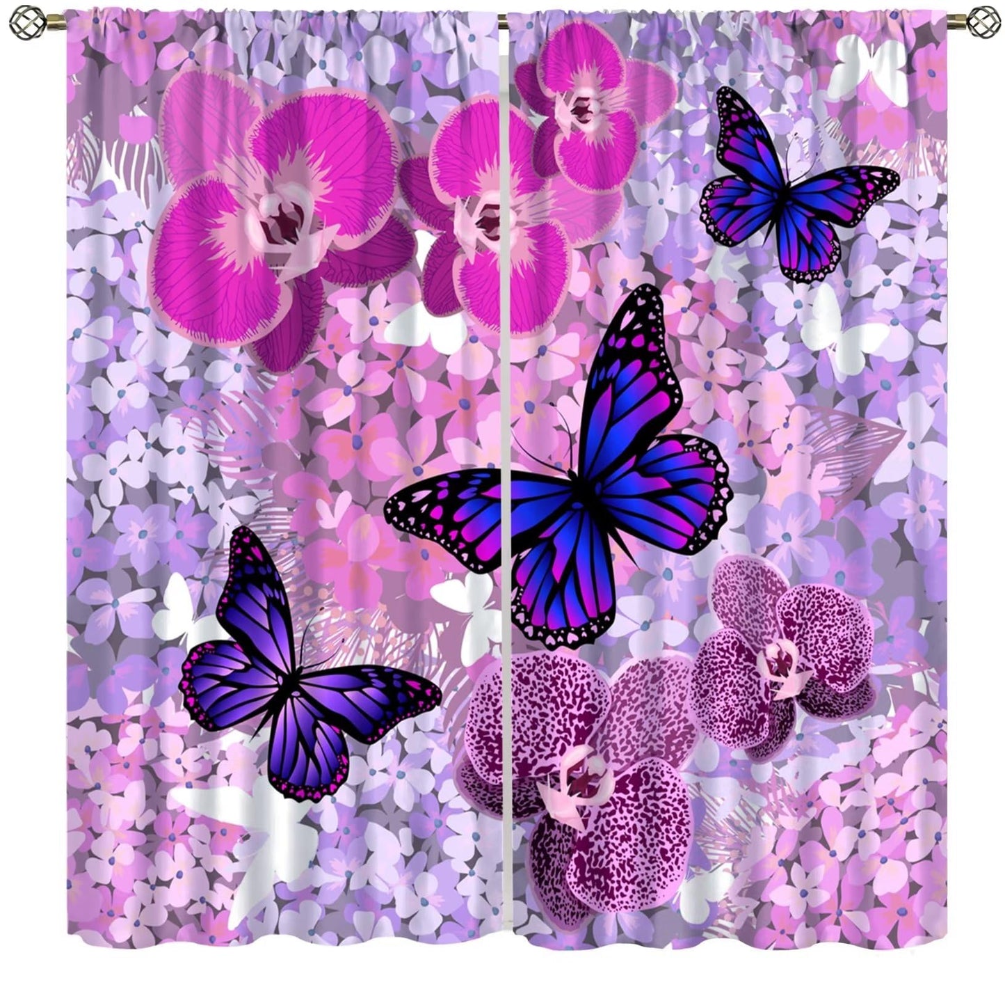 Butterfly Decor Curtains for Girls Boy Home Decor, Romantic Fantasy Butterflies Floral Thermal Insulated Drapes Darkening Window Curtain for Bedroom Living Room Set 2 Panels,42x45 Inches