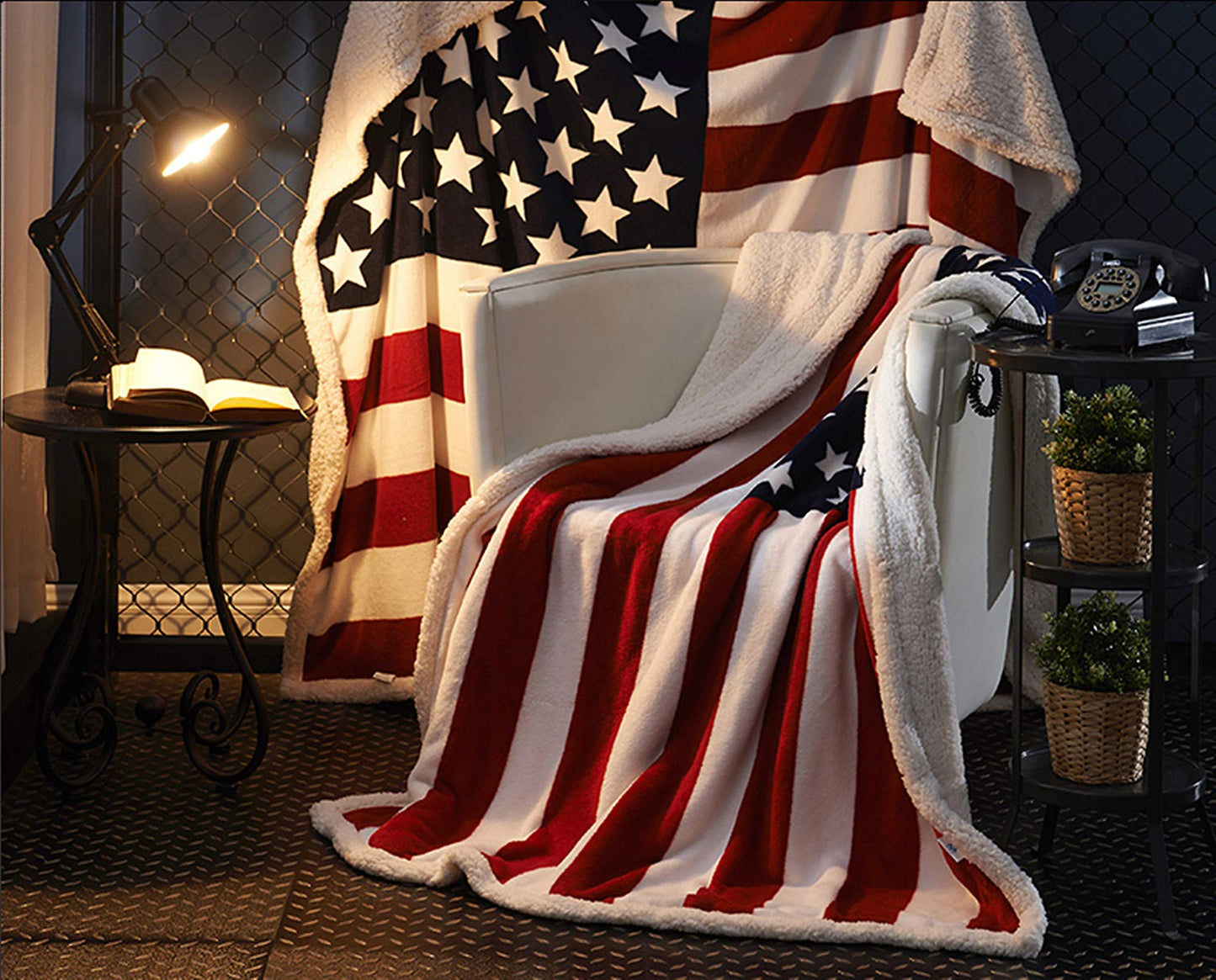 UKELER Sherpa Throw 50'' x 60'' American Flag Fleece Blanket Super Soft Reversible Ultra Plush Blanket for Kids, Toddler, Infant