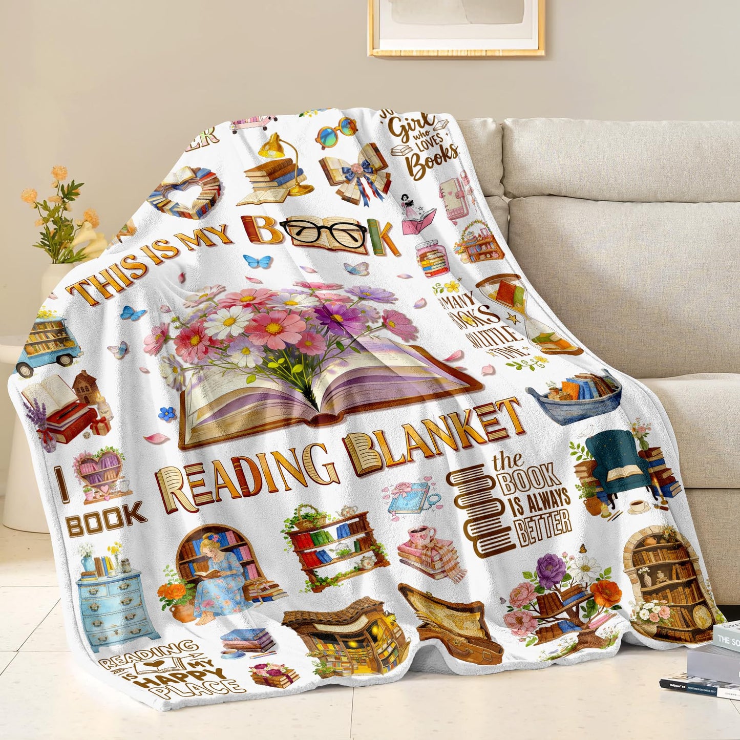Book Blanket Gifts for Book Lovers Soft Flannel Reading Throw Blanket Merch Stuff Decor for Women Girls 50"X 40"