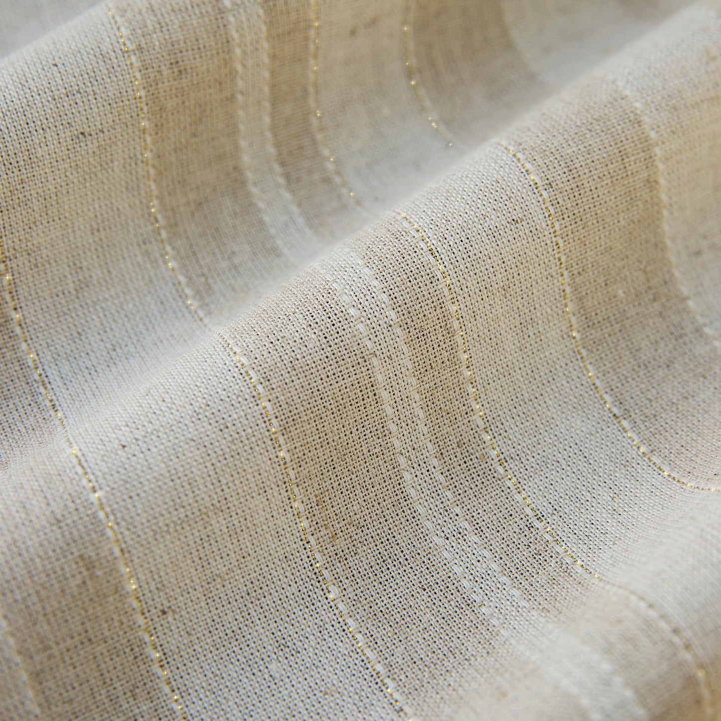 Linen Textured Rectangle/Oblong Tablecloth with Lace Trim Yarn-dyed Golden Purl StripeTable Cover for Buffet Banquet Parties Event Holiday Farmhouse Kitchen Dining Table Cloth Decor 52x70 In