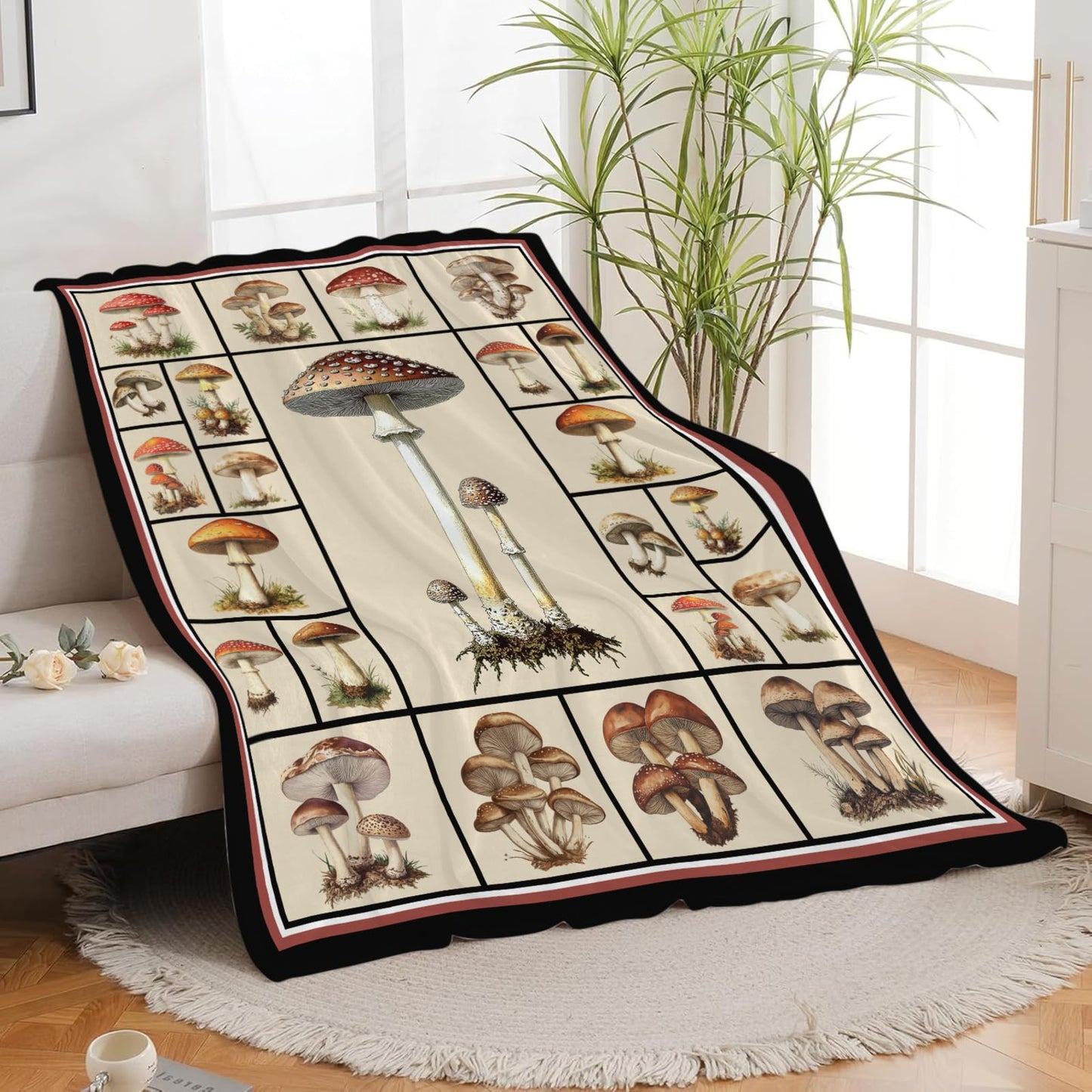 Lovira Mushroom Throw Blanket Mushroom Print Throw Blankets Gifts for Couch Sofa Bed Stuff Decor Soft Cozy Fleece Plush Warm Flannel Bedding for Lover Men Women Boys Girls 40"x50"