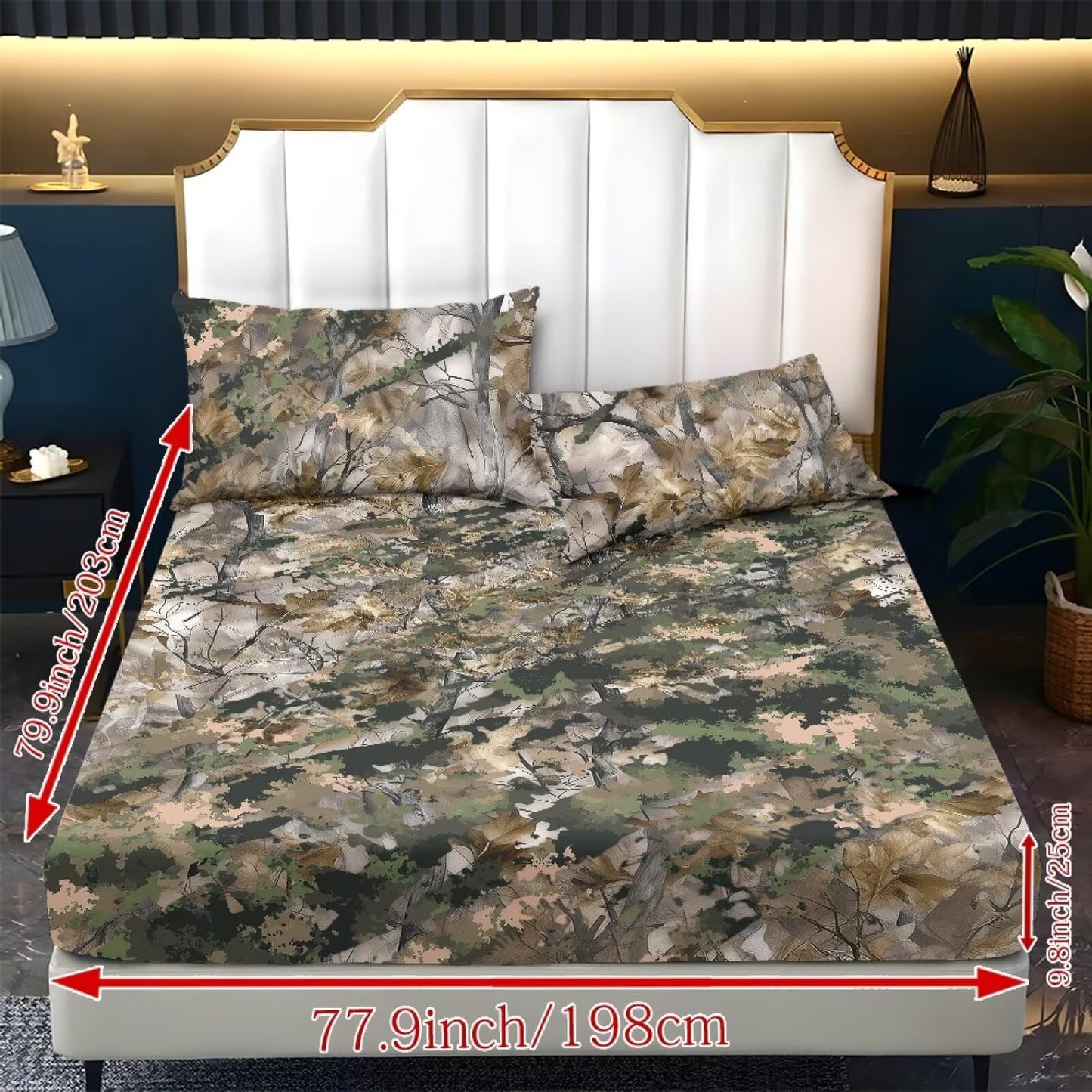 ZDCUSTOM XL Size Sheet Set Soft Stretchy Bedding Sheet Set 3 Pieces Deep Pocket Holiday Bedding Set with All Around Elastic Snug Fit Bottom Bedsheet Woodland Camo, 39" x 79"