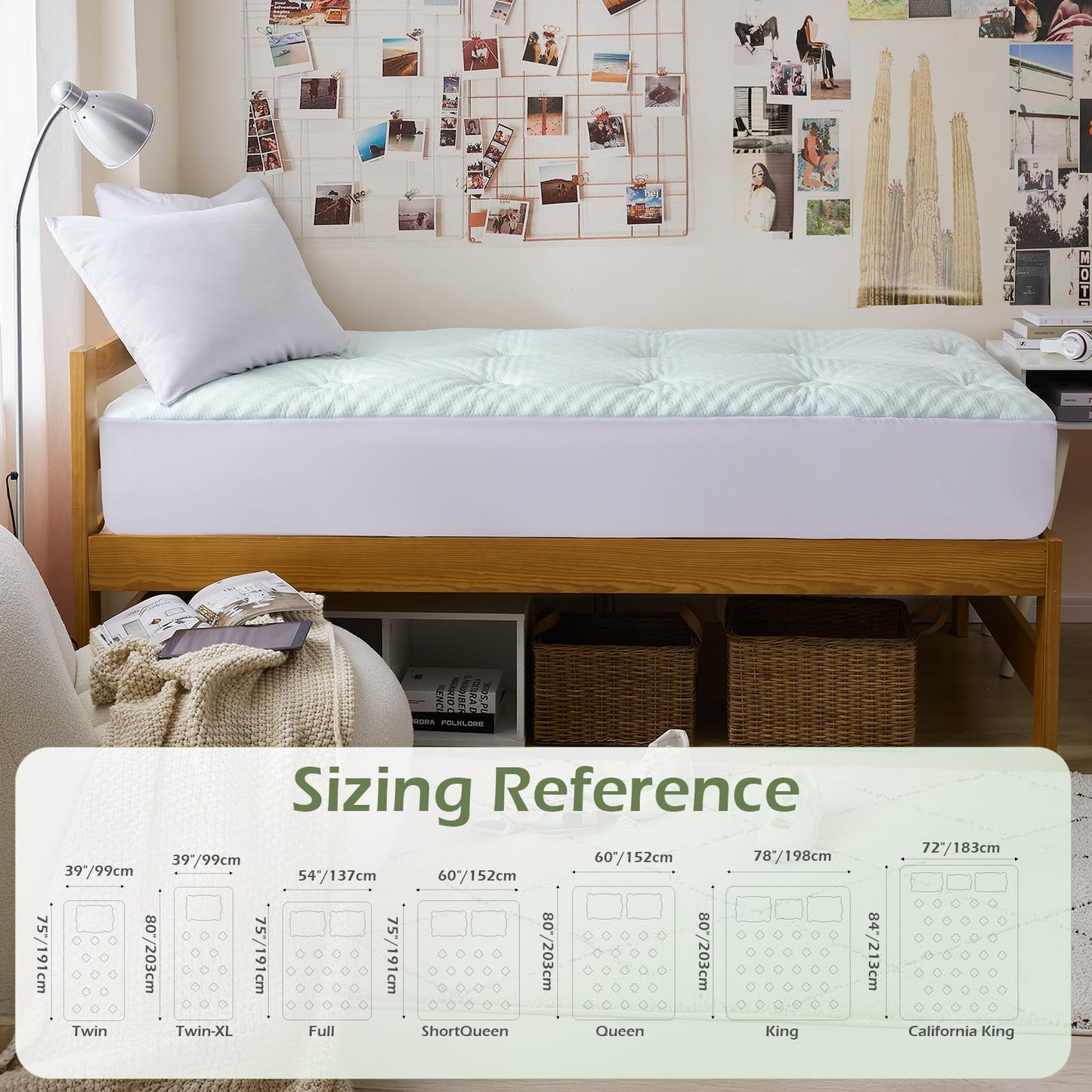 Hansleep Twin XL Mattress Pad Topper College Dorm Memory Foam, Twin XL Foam Mattress Topper Viscose Derived from Bamboo, Twin XL Size Bed Mattress Pad Cover for Back Pain Relief, 39" x 80", White