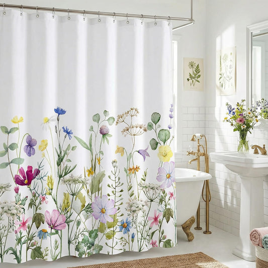 ZCHOMI Floral Shower Curtain Pretty Wildflower Plant Botanical Garden Bathroom Curtains Waterproof Polyester Fabric Bath Curtain 72 x 72 Inch with 12 Hooks
