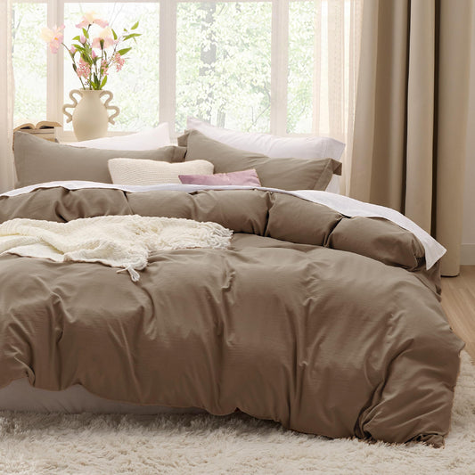 Bedsure Brown Duvet Cover Queen Size - 3 Pieces Prewashed Cotton-Like Polyester Extra Soft Bedding Set, Includes 1 Duvet Cover 90x90 Inches with Zipper Closure & 2 Pillow Shams, No Comforter