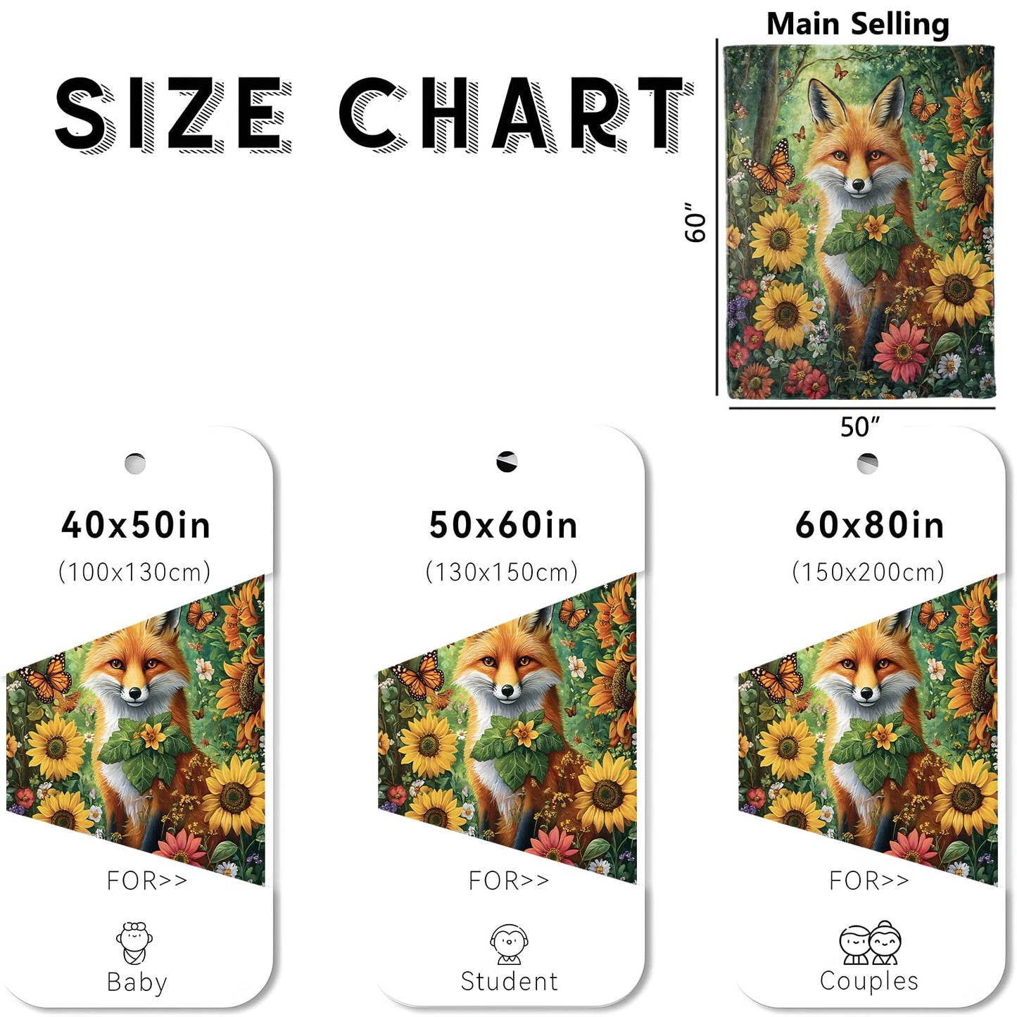 wyxdwh Forest Fox & Flowers Blanket, Cozy Flannel Charming Woodland Foxes Throw Blanket for Couch Outdoor, Plush Soft Lightweight Travel Blankets for Bed Decor and Gifts, for Women Adults Kids 50"x60"