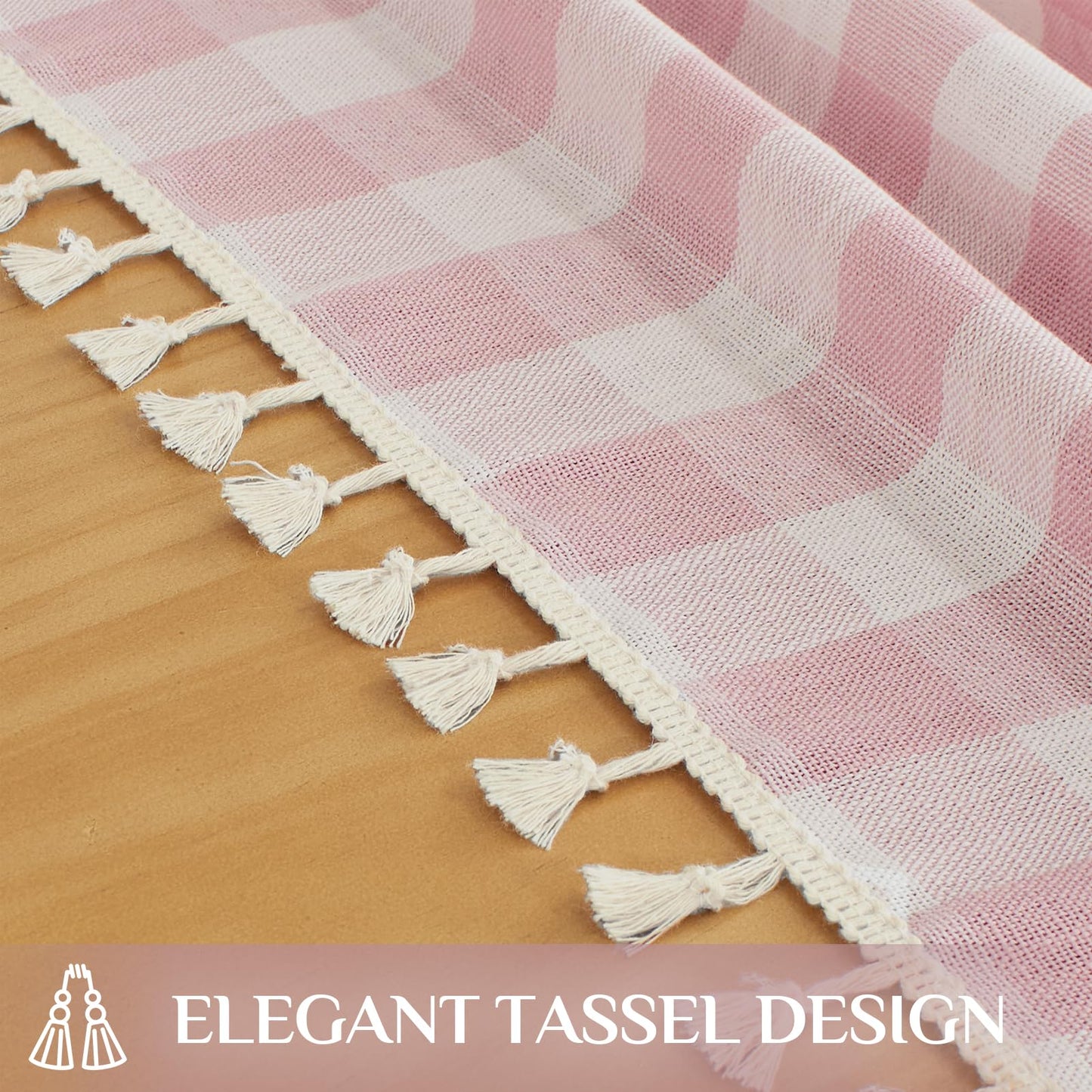 Softalker Pink Gingham Tablecloth Rectangle, Outdoor Linen Cotton Checkered Table Cloth with Tassel, Heavy Duty Wrinkle Free Buffalo Plaid Table Cover for Kitchen Dining Home Party - 55 x 84 Inch