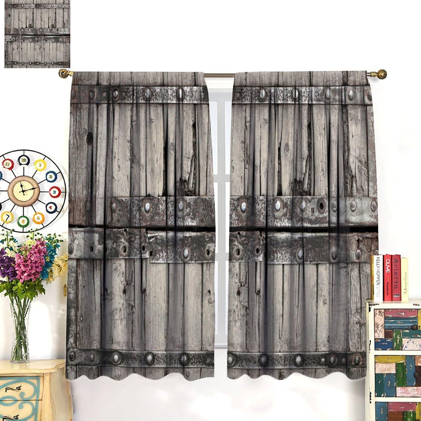 Nanacur Cabin Wooden Barn Door Curtains, Rustic Wood Brown Old Rod Pocket Window Treatments for Girl Boy Bedroom Living Room Office Drapes 41" W X 45" L (No Blackout)