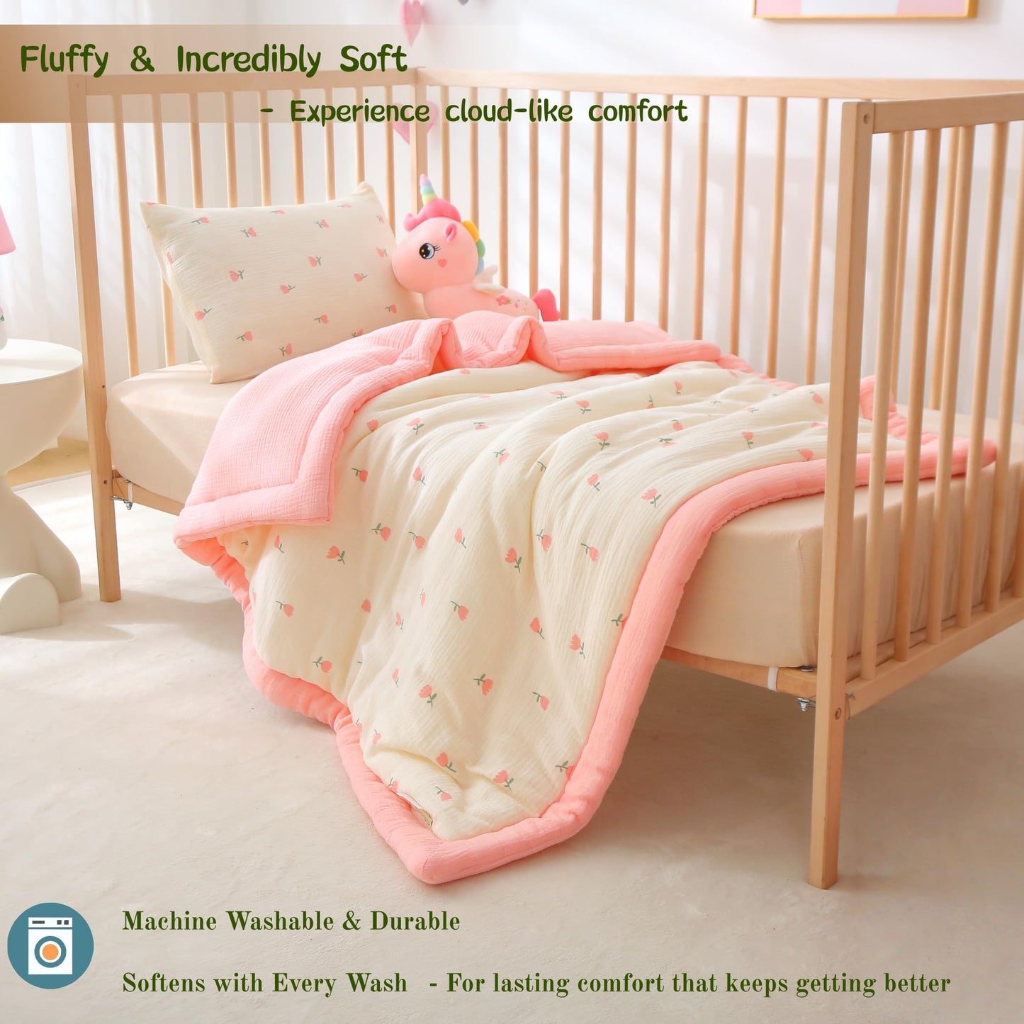 CLoucl Cotton Muslin Toddler Comforter/Quilt,Ultra Soft & Breathble Muslin Toddler Blanket,All Season Baby Blankets for Boys and Girls, Machine Washable,41"x48"