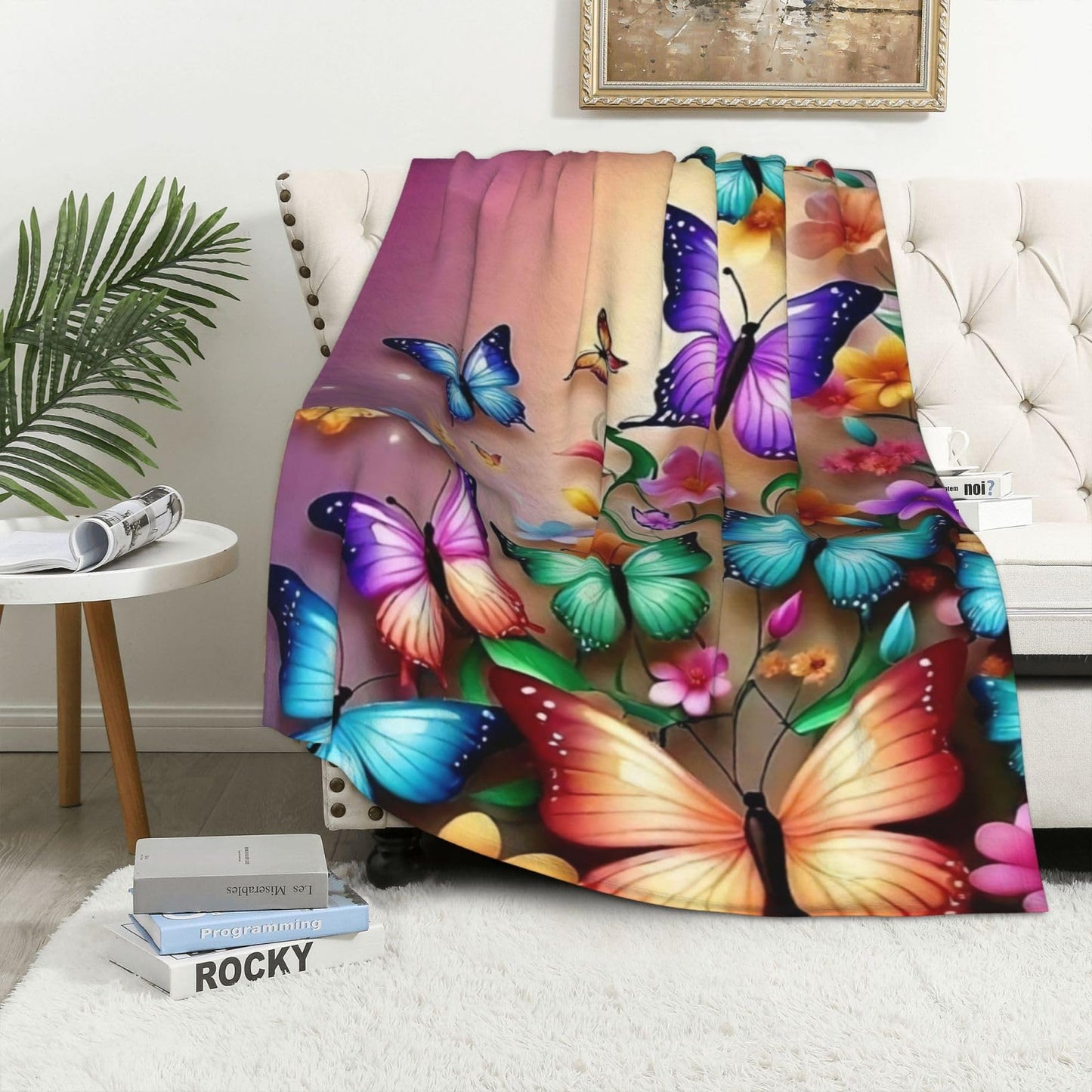 Ultra Soft Cute Butterfly Decor Butterfly Blanket Flannel Throw Blanket Bedding Suitable for Travel Camping Living Room Sofa Bedroom Decoration Gifts (Style-5, 50inx40in)