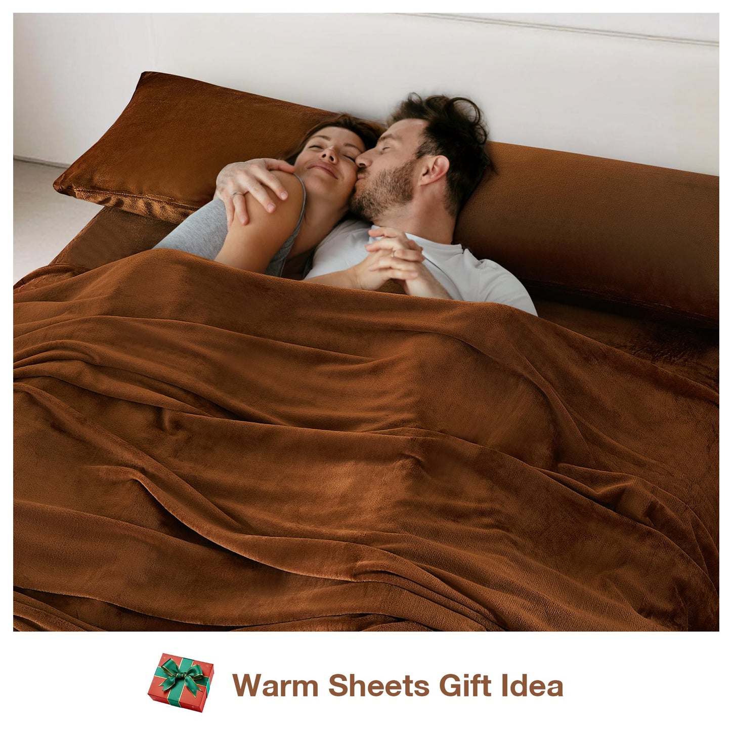 Viviland Full Plush Bed Sheets, Microfleece Fitted Sheets with 15" Deep Pocket, Flannel-Like Fuzzy Velour Velvet Winter Sheets & Pillowcase Set - Maillard Brown