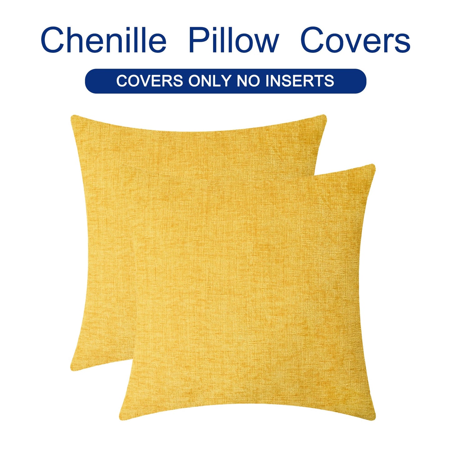 CaliTime Throw Pillow Covers Decorative 18 X 18 Inches Pack of 2 Cozy Chenille Cushion Cases for Couch Sofa Bed Living Room Home Mustard Yellow