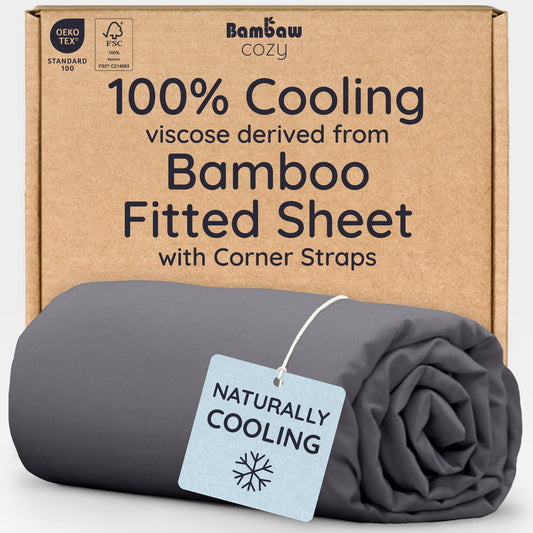 Bambaw 100% Viscose Derived from Bamboo Fitted Sheets King Size Only, Cooling Fitted Sheet King Size for Night Sweats, 16’’ Deep Pocket, Breathable & Oeko-TEX® Standard 100 Certified (Charcoal)