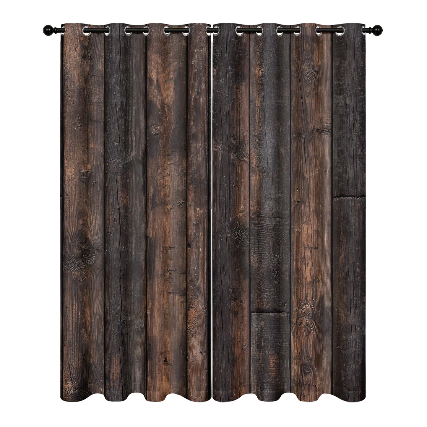 Wood Plank Patterned Blackout Curtains for Kitchen, 54 Inch Curtains 2 Panel Set, Thermal Insulated Room Darkening Grommet Drapes, Western Rustic Farmhouse Wooden Grain Window Treatments