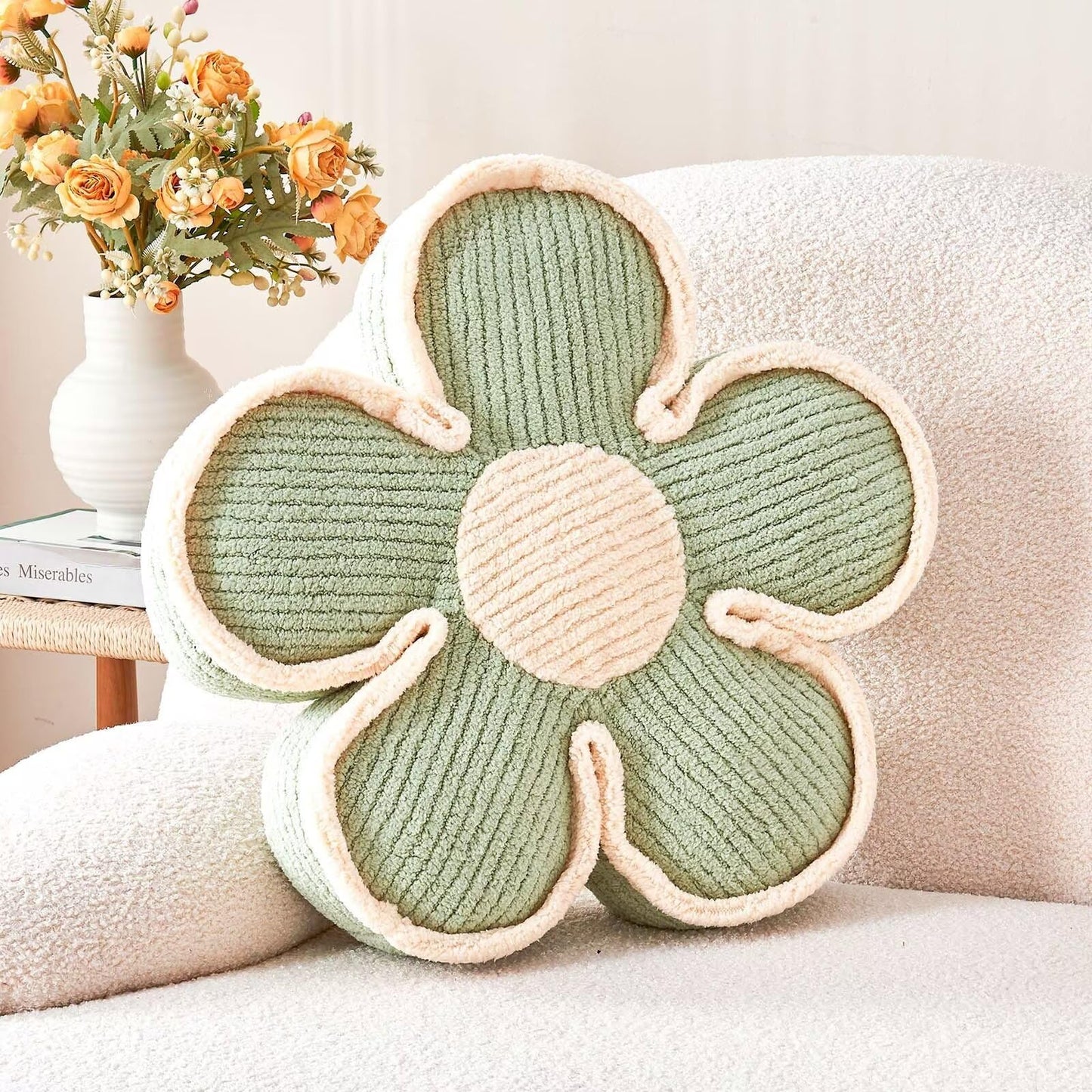 Kcvvcr Flower Pillow, Soft Flower Shaped Floor Cushion, Flower Decorative Throw Pillow, Cute Flower Seating Cushion, Flower Room Décor Plush Pillows for Sofa Couch Bed (13.7 Inch, Sage Green)