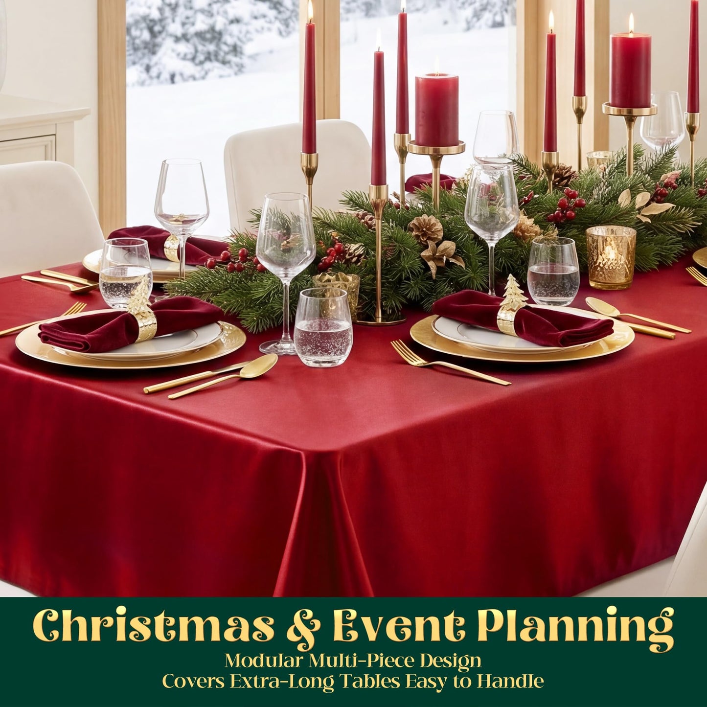 COSINIA 4 Pack Red Satin Tablecloth 58 x 102 Inches, Rectangular Satin Table Cloths for Wedding Reception, Birthday Party, Graduation & Holiday Banquet Tables