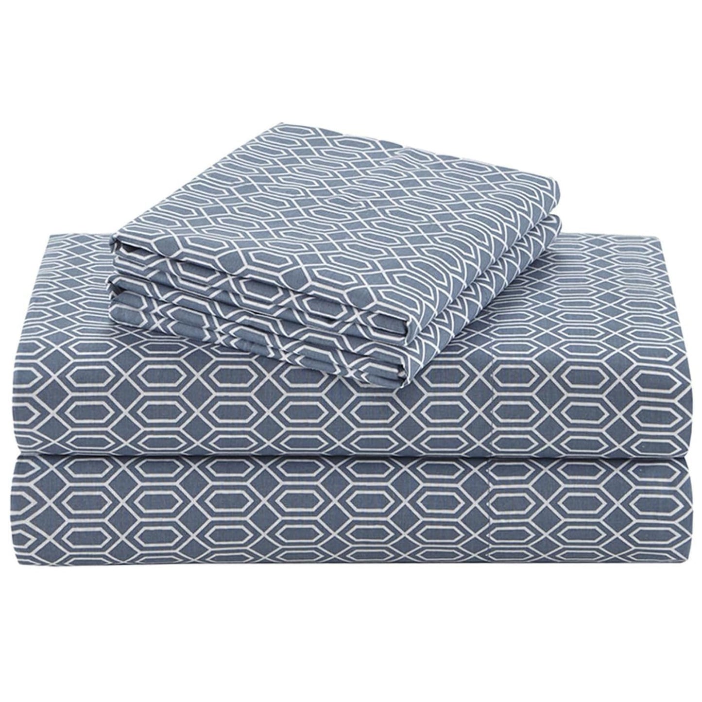 Comfort Spaces 100% Cotton Sheet Set Breathable, Lightweight, Soft with 14" Elastic Pocket Fits up to 16" Mattress, All Season Cozy Bedding, Matching Pillow Case, Cal King Diamond Blue 4 Piece