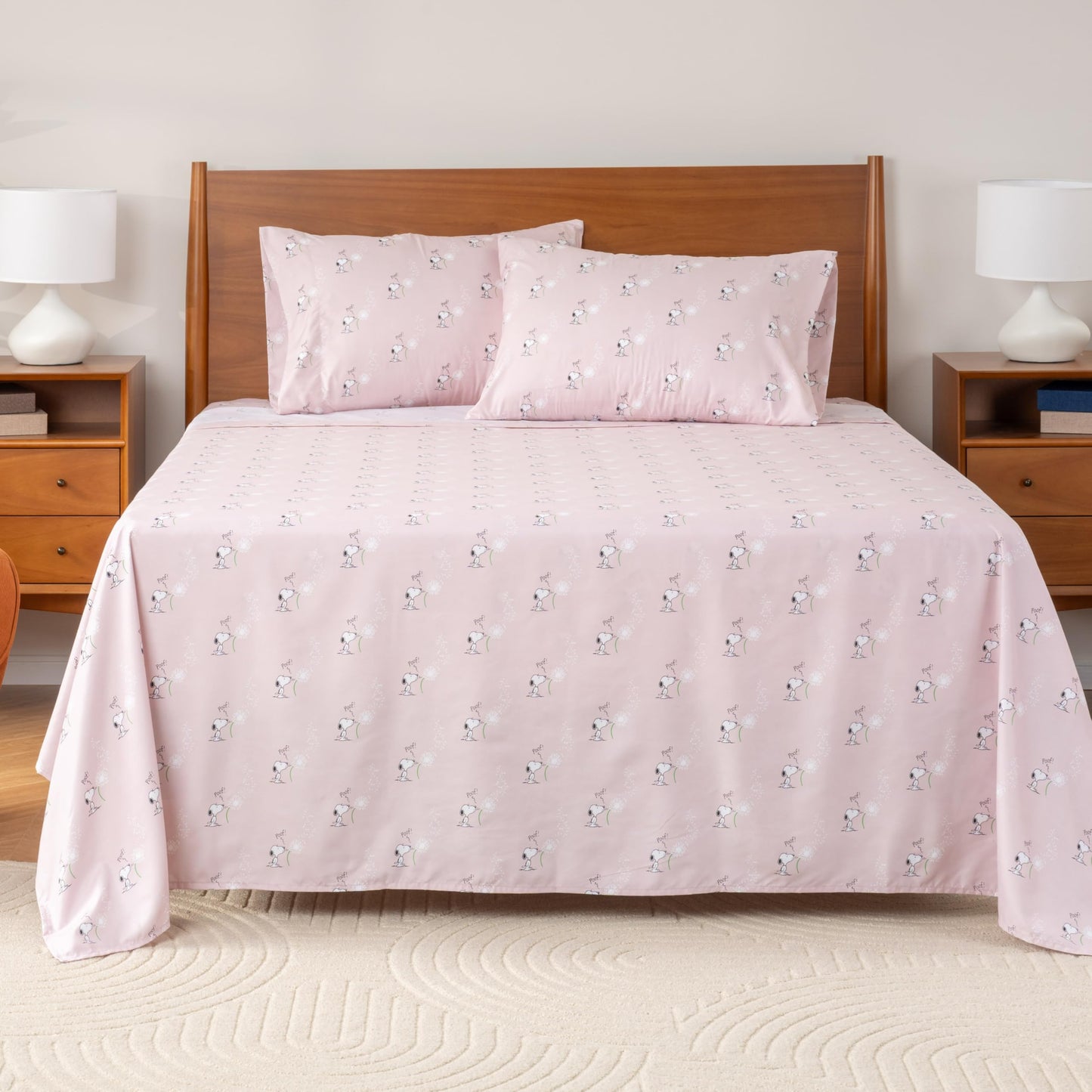 Berkshire Blanket Peanuts® Kids Sheet Set, Full Size - 4 Pieces, Peanuts® Snoopy Make A Wish Sheet Scale Spring Pink, Cute Character Snoopy Printed Soft Microfiber Bed Sheets