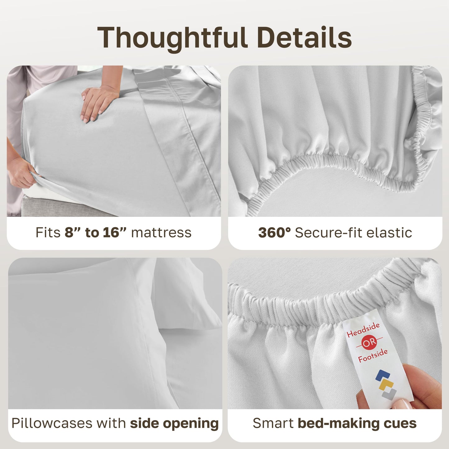 California Design Den Queen Sheets Set - Luxury 600 Thread Count Sateen, 100% Cotton Sheets Queen Size, Deep Pockets, Soft, Crisp and Durable Bedding - Silver Mist