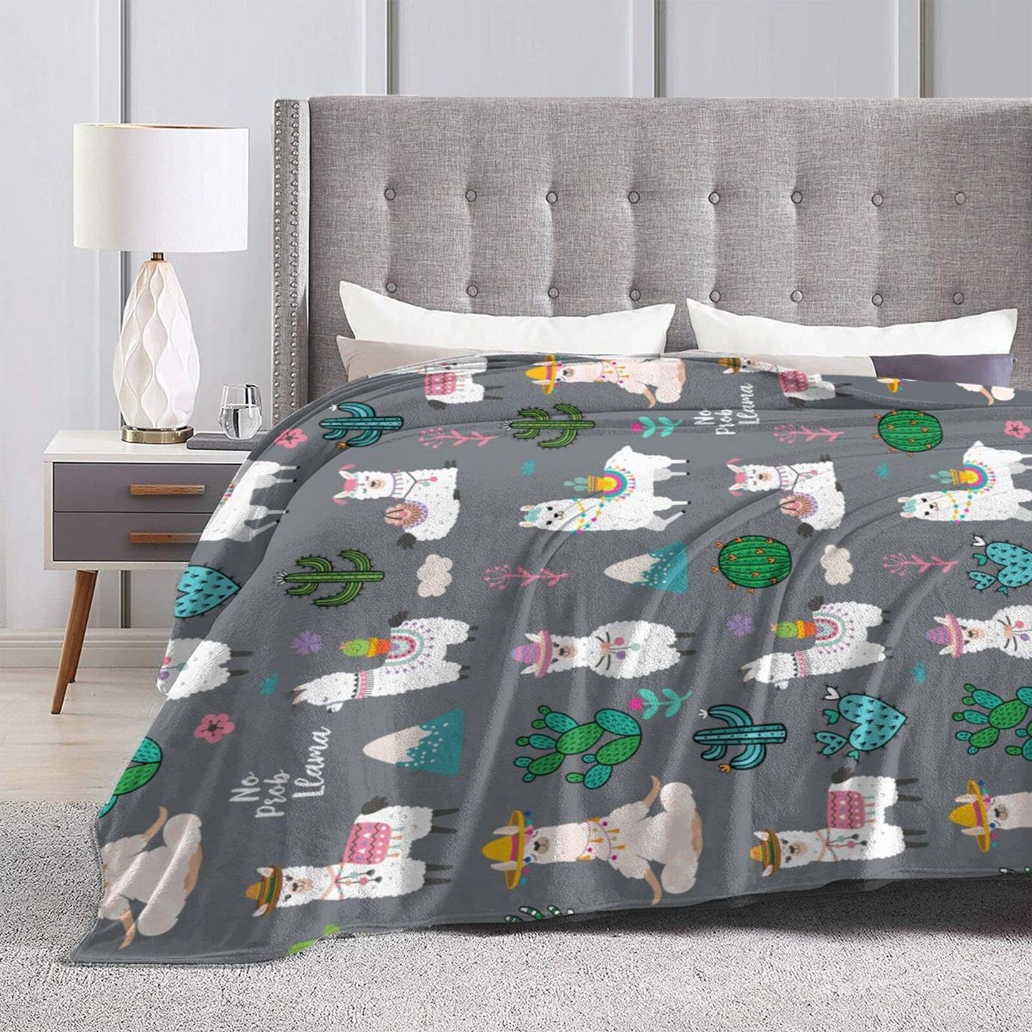 Llama Alpaca Soft Warm Throw Blanket Lightweight Flannel Fleece Bed Blanket Gift for Boys Girls Adults Or Pet Chair Couch Microfiber Blankets 50"X 40"