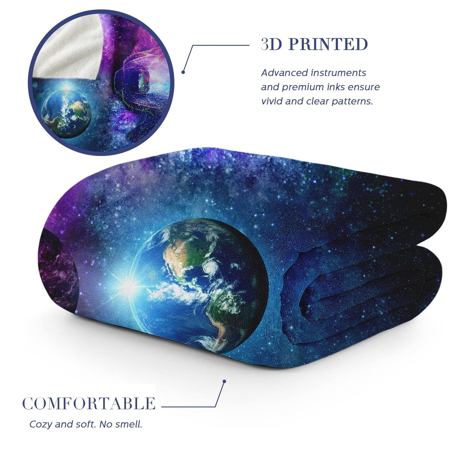 Fleece Throw Blanket 50"x60", Soft Cozy Warm Fuzzy Flannel Plush Blanket Colorful Galaxy Wolf Purple Planet Blue Earth Blanket for Couch, Sofa, Bed, Living Room