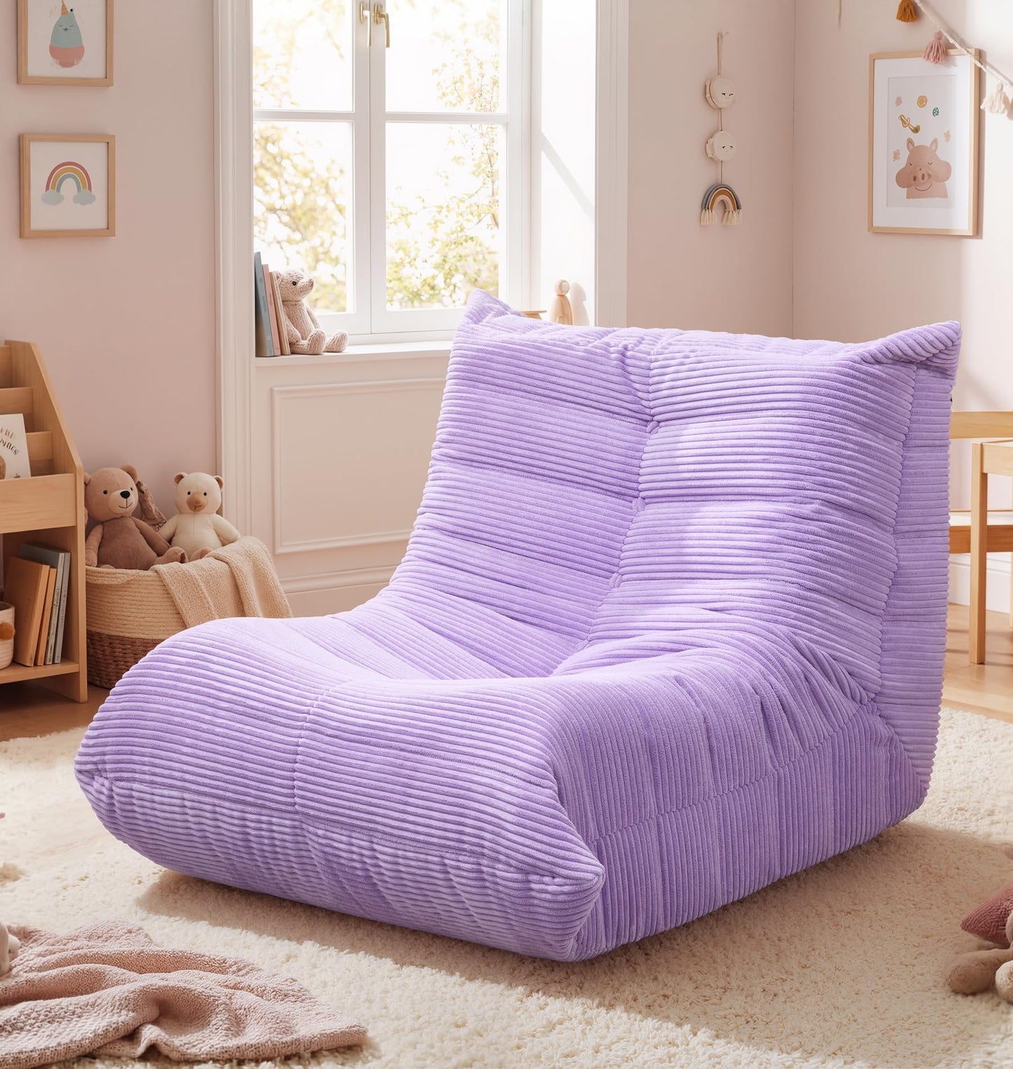 Hobestluk Bean Bag Chair for Kids Toddler Bean Bag Chair with Memory Foam Filler Beanbag with Spacious Design Bean Bag Couch for Reading Gaming Relaxing (Purple, Small)