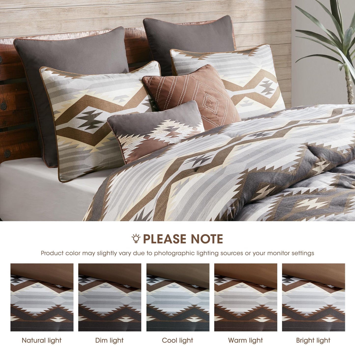 Woolrich Queen Comforter Set, Southwestern Aztec 8 Piece Bedding Set, Oversized All Season Down Alternative Comforter with Shams, Euro Shams, Decorative Pillows & Bedskirt, Rustic Cabin, Grey Brown