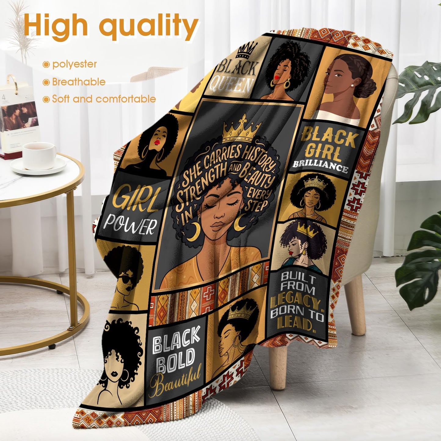 Hohoto Black Queen Throw Blanket, Birthday for Black Women Girls Teens, Soft Cozy Blanket for Couch Sofa Bed, Lightweight Warm Decorative Throw for Living Room Bedroom,50"x60"