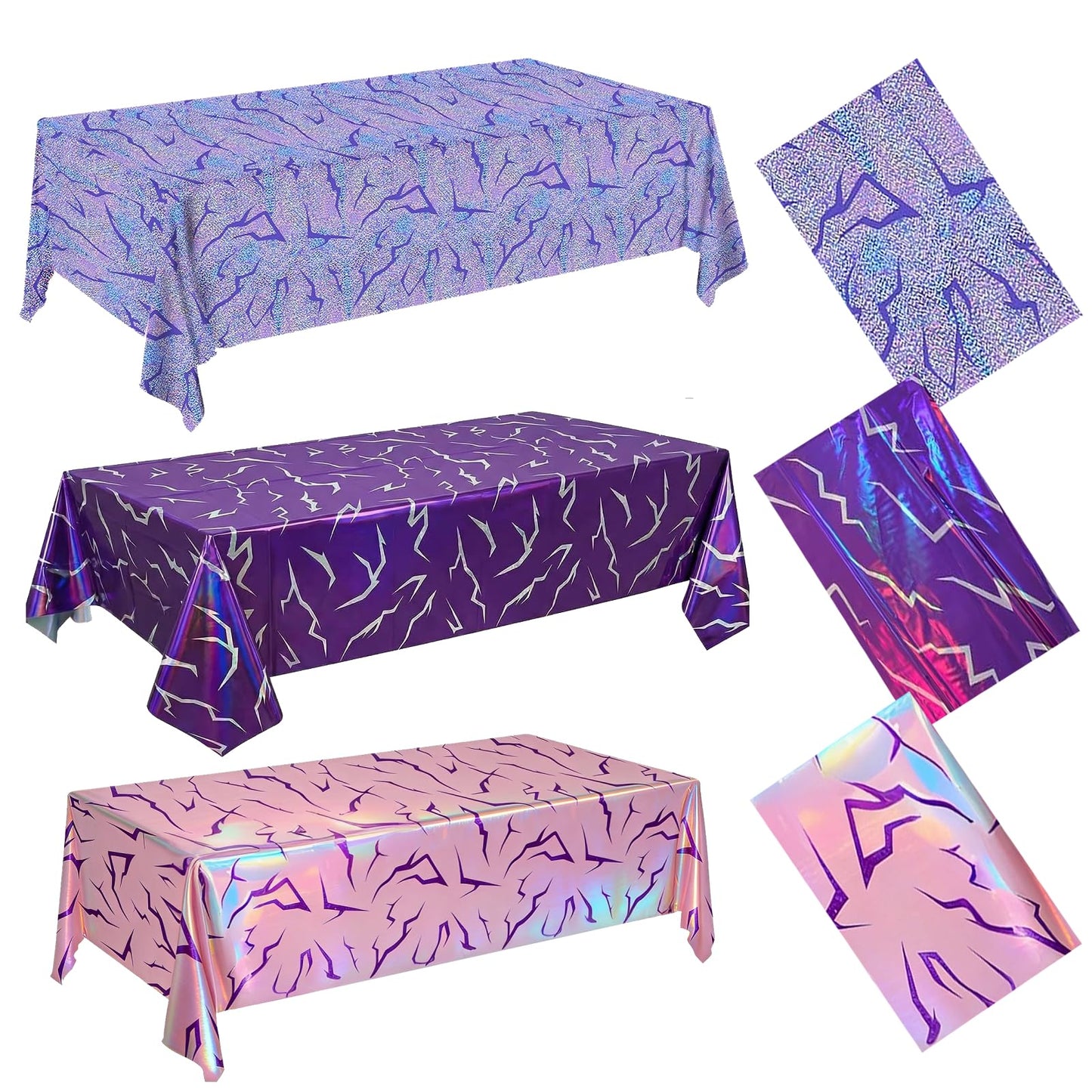 WPDISCZ 3PCS Magical Music Party Tablecloths - Demon Decorations,Pink Purple Lightning Pattern Disposable Plastic Table Covers 54x108 Inch for Korean Anime Themed Party Supplies