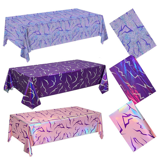 WPDISCZ 3PCS Magical Music Party Tablecloths - Demon Decorations,Pink Purple Lightning Pattern Disposable Plastic Table Covers 54x108 Inch for Korean Anime Themed Party Supplies