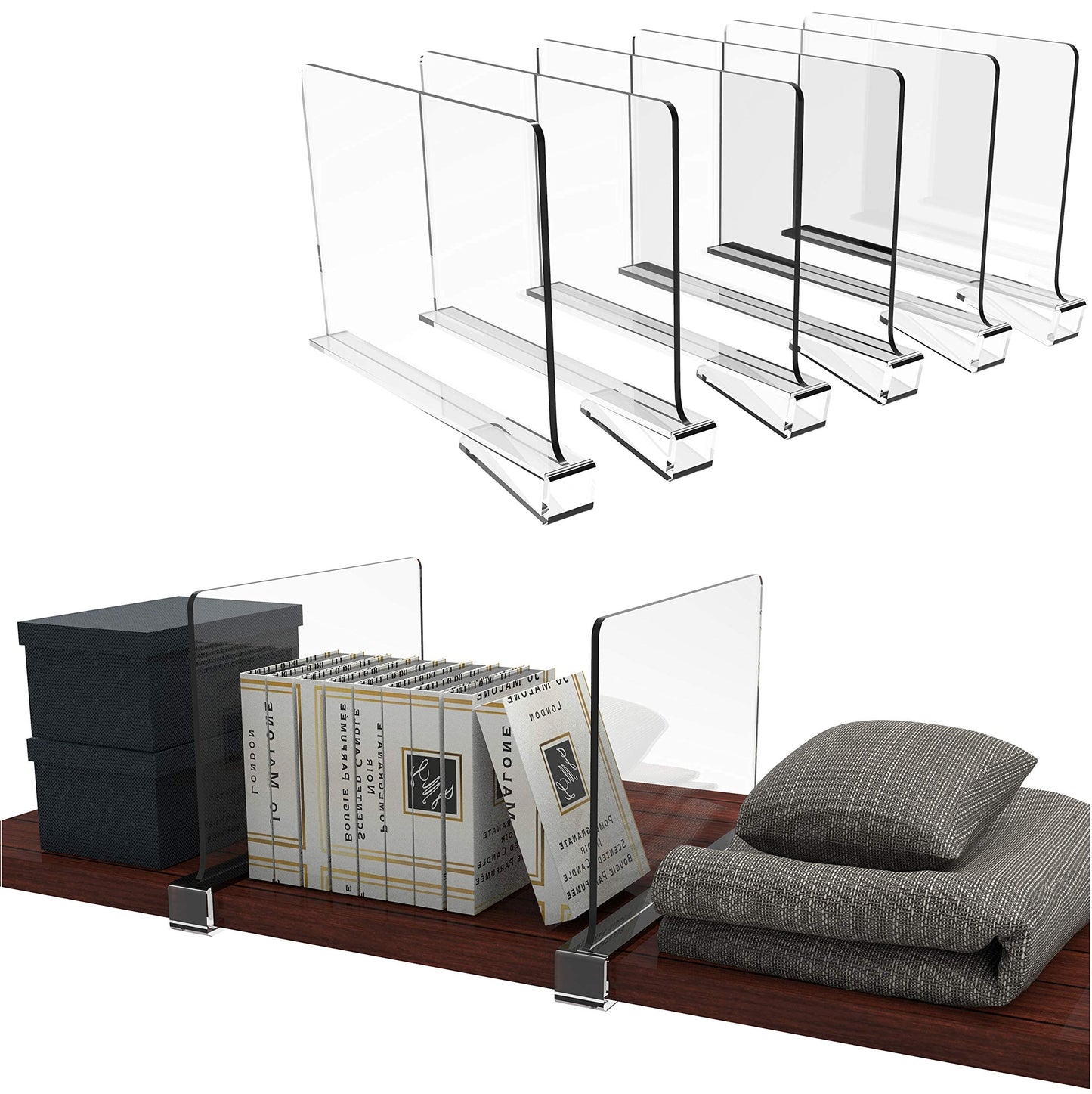 Clear Acrylic Shelf Dividers for Closet Organization - 6 Pack Closet Shelf Divider for Sweatshirt,Towel,Bag,Purse,Clothing,Sweater Organizer,Plastic Dividers and Separators for Shelves and Bedroom