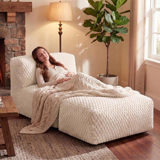 Gosopha Bean Bag Chair for Adults, Plush Beanbag Sofa Couch with Memory Foam Filler, Machine Washable Cover, Comfy Lounge Chair for Small Spaces, Reading, Gaming, Living Room & Bedroom Beige
