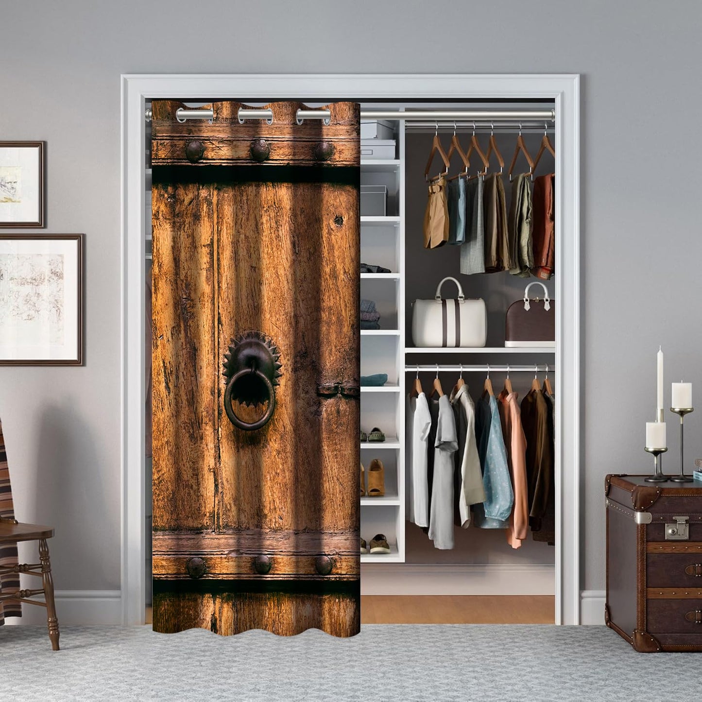 Rustic Barn Door Curtains for Doorways, Farmhouse Blackout Privacy Curtain for Doorway, Sound Proof Room Divider Drapes Closet Curtain for Bedroom Living Room, 34 x 80 Inch