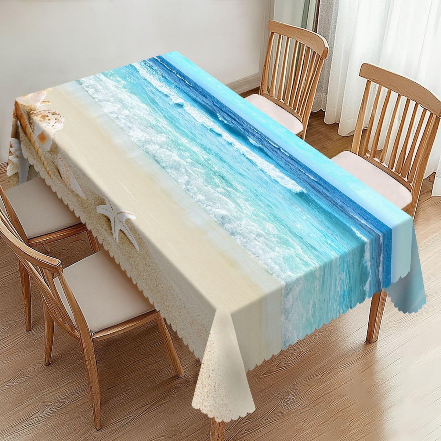 ZYPHORIEL Beach Theme Rectangle Tablecloths Summer Ocean Table Cloths Dacorative Kitchen Dining Tablecloth for Rectangular Tables,Washable Table Cover for Party 54 x 72 Inch