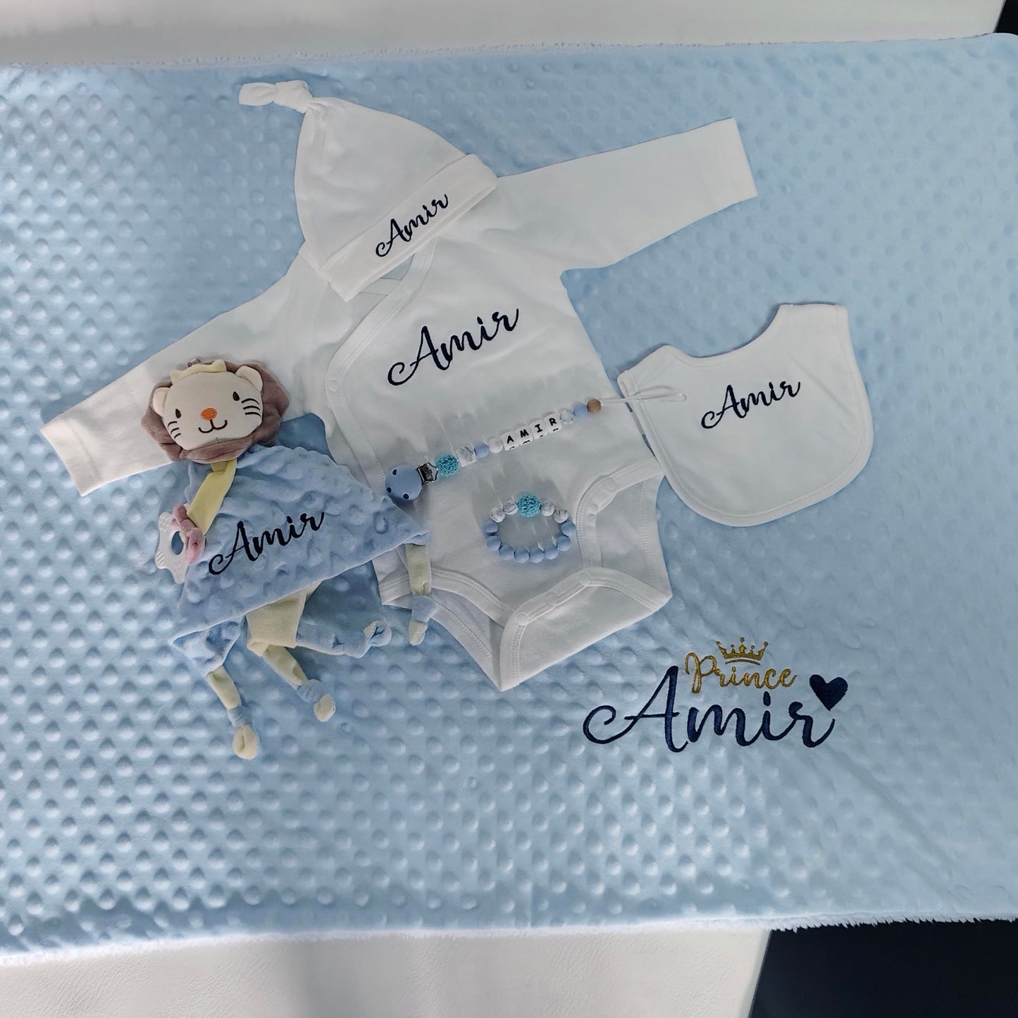 Bella's Giftshop Personalized Baby Blankets for Boys, Custom Embroidered Minky Fleece Baby Blanket with Name, Perfect Newborn Shower Christening Birthday Gifts, Ultra Soft, 27 * 35 inch-Blue