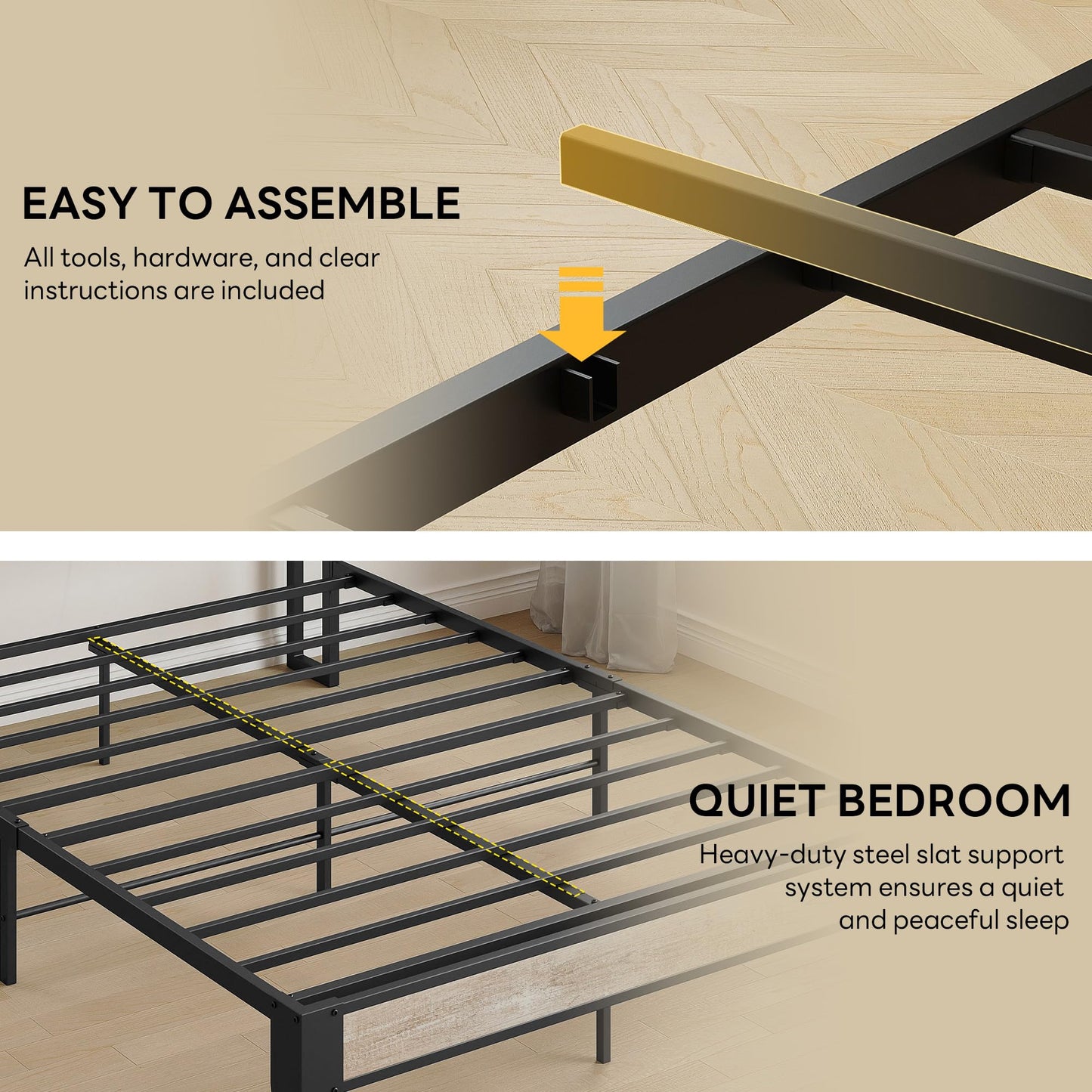LIKIMIO Full Bed Frames, Bouclé Storage Headboard with Charging Station, Solid and Stable, Noise Free, No Box Spring Needed, Easy Assembly