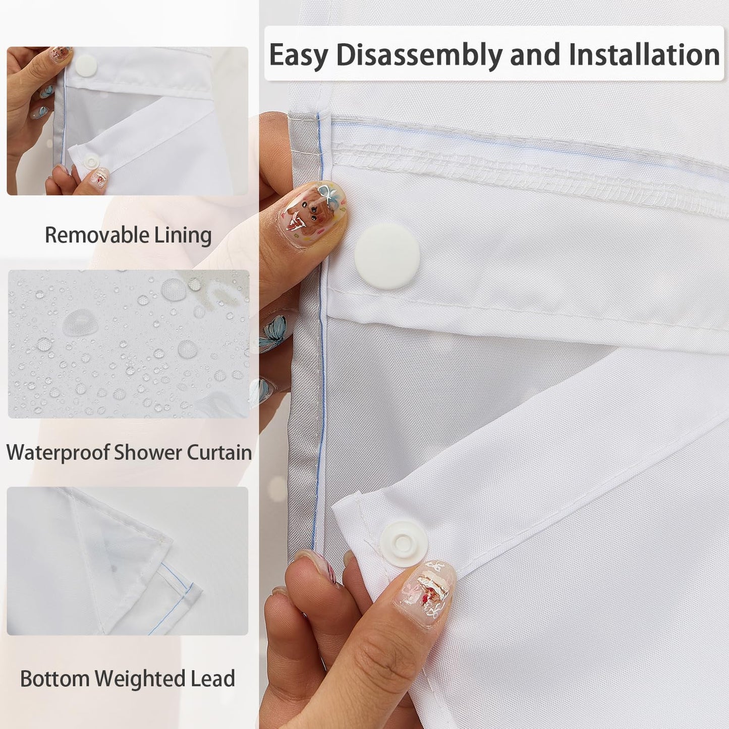 NAEMBCU No Hook Boho Shower Curtain and Liner Set 71 x 74 Inch