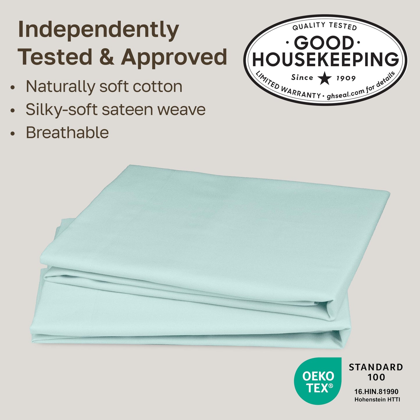 California Design Den 100% Cotton Pillow Cases Standard Size Set of 2, Soft Sateen Weave Pillowcase Set (Standard/Queen, Seafoam)