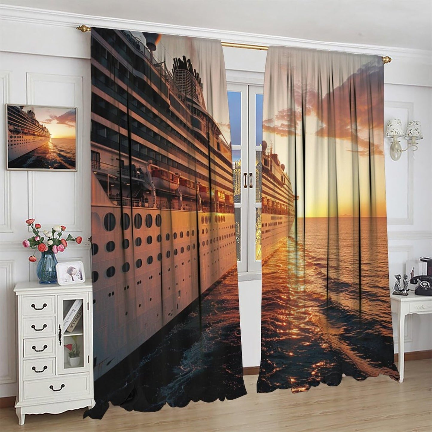 TOWINSFB Fine Sunshine Cruise Ship Blackout Curtains, Nautical Modern Ship Home Decor Rod Pocket Window Drapes for Living Room Bedroom - 42" W x 63" L
